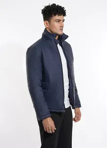 แจ็กเก็ตขนปลาปักเป้าผ้าไนลอนสีดำสำหรับผู้ชายสีดำพร้อมคอตั้งตลอดเวลาผ้าทอสไตล์ฮิปฮอปที่ดีที่สุด - Product Image 6