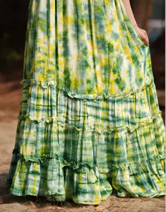 Robe rayonne bohème tie-dye pour femmes tendance une épaule longue tenue de fête de plage et vêtements de villégiature Designer Occasions porter robe - Product Image 6