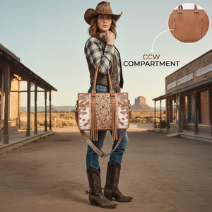 กระเป๋าโท้ทหนังคาวไฮด์สำหรับผู้หญิงแฟชั่นตะวันตกมีขอบหนังนิ่มกระเป๋าถือหนังเครื่องมือสำหรับผู้หญิง - Product Image 6