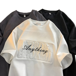 Wholesale Custom Unisex Men's 100% Cotton Eco-Friendly O-Neck T-shirts Plus Size Oversized Heavyweight Y2K 3D Embossed Clothing - Product Image 1