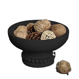 Cuenco de Pedestal con cuentas de madera decorativas con cuentas desgastadas de calidad superior, cuenco para servir para Decoración de cocina de granja (negro) - Product Image 1