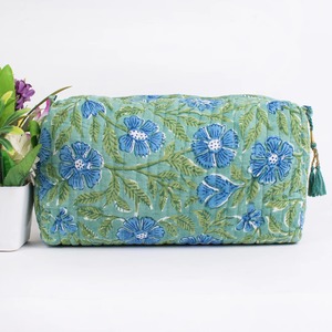 Étui à fermeture éclair en coton écologique vintage imprimé à la main en Inde, vert, durable, résistant à l'eau, grand format, pour les poches des sacs de voyage - Product Image 4