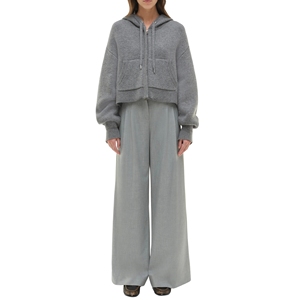 Suéter de Punto para Mujer, Estilo Informal, Ecológico, con Capucha y Cremallera, Lavado Ácido, Manga Larga, Suave, para Otoño e Invierno, Color Sólido - Product Image 2