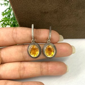 Citrine Stone <b>Huggie</b> Hook <b>Earrings</b> 925 Sterling <b>Silver</b> Gold and <b>Silver</b> Plated Trendy Butterfly Shape Studs - Product Image 2