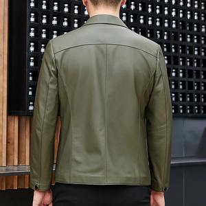 Chaquetas de cuero genuino para hombre de moda 2024, chaqueta de hombre de color sólido de gamuza de otoño, chaqueta de hombre de cuero informal simple popular. - Product Image 5