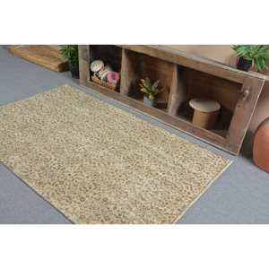 Alfombra turca vintage clásica beige marrón 3,9x6,3 pies de área grande de lana de retazos con respaldo de látex para pasillo o dormitorio - Product Image 4