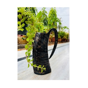 Taza para beber de cerámica con cuerno de búfalo natural, jarra vikinga medieval con Base de madera caliente para cerveza y hidromiel, superventas Popular - Product Image 2