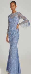 Vestido de noche de pétalo para mujer madura, diseño de espalda de firma, mangas suaves, puños con volantes, bordado a mano, con cuentas, lentejuelas, Lycra - Product Image 4