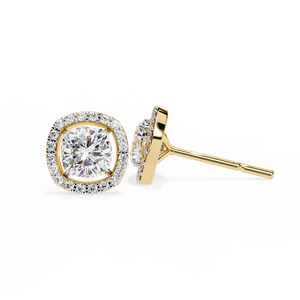 Boucles d'oreilles clous géométriques en or 18 carats avec diamant de laboratoire, bijoux uniques et tendance, sertissage clos en or rose, pierre principale 14 carats - Product Image 6