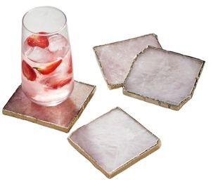 Accesorios de vajilla de diseño fresco Posavasos de ágata con rebanada de ágata galvanizada dorada a precio mayorista con calidad superior - Product Image 1