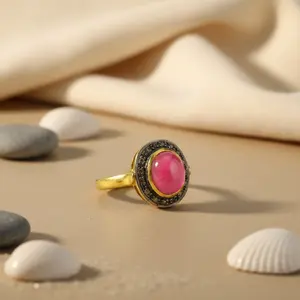 "Rose Gold & Rhodium Plated Fashion <b>Ring</b> with Pink Gemstone <b>for</b> <b>Women's</b> <b>Statement</b> Jewelry" - Product Image 1