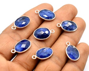 18X11mm Lapis Lazuli Connecteur Pendentif 1 Boucle Lunette Argent Plaqué Fabrication de Bijoux Charme Connecteur C118 - Product Image 1