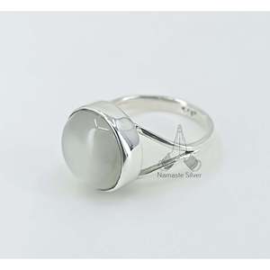 Handmade Dainty Boho <b>Statement</b> <b>Ring</b> Round Moonstone Cut Sterling Silver for Birthday Anniversary Wedding or Christmas Gift - Product Image 3