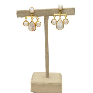 Pendientes de Perlas Naturales de Agua Dulce Blancas MRG, Estilo Cristiano Vintage, Chapados en Oro de 24K, Hechos a Mano, para Mujer, para Boda - Product Image 3