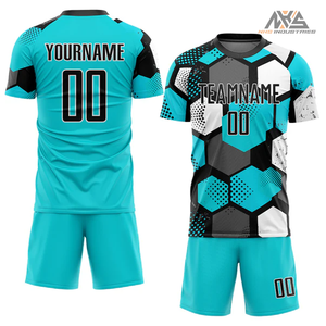 Camiseta de fútbol personalizada Aqua negro-blanco sublimación | Uniformes de equipo personalizados - Product Image 1