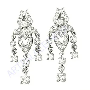 Boucles d'oreilles pendantes vintage en or blanc plaqué or pour femmes, pendentif étincelant en zircone cubique argentée, bijoux - Product Image 2