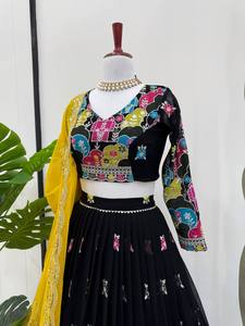 Prêt-à-porter 3 pièces Lengha Choli Plazzo traditionnel indien pakistanais pour femmes pour les mariages et les fêtes d'été - Product Image 4