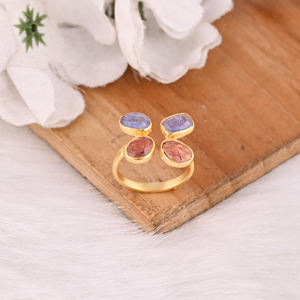 แหวนเงินแท้ 925 ชุบทอง ประดับพลอยทัวร์มาลีนธรรมชาติ แบบฝังขอบ ปรับขนาดได้ เหมาะสำหรับเป็นของขวัญวันครบรอบ - Product Image 5