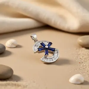 Silver Sapphire <b>Cross</b> Pendant <b>Necklace</b> for <b>Women</b> Daily Wear Geometric Pattern Rhodium Platinum Freshwater Rose Gold Zircon - Product Image 3