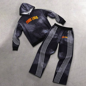 Custom 5 Stripes Boxy Fit Oversized Baggy Sweatsuit Sun Fade Wash Unisex Sudadera con capucha y pantalones de chándal Streetwear OEM ODM - Product Image 1