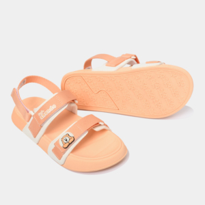 รองเท้าแตะสายรัดส้นปรับระดับได้ทันสมัยและสะดวกสบายสำหรับสาวน้อยครีมสีชมพูสีขาวพร้อมแผ่นปะรูปหมีแฟชั่นฤดูร้อน - Product Image 2