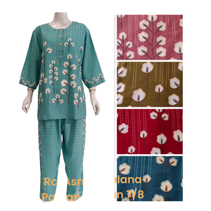 Ropa de dormir de rayón con estampado Floral para mujer, conjunto étnico informal holgado cómodo con camisa de gran tamaño, pantalones, ropa de casa suave de verano - Product Image 6