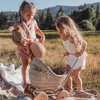 Poupée en rotin en osier Poussette Landau fait à la main pour enfants Faire semblant de jouer et accessoires photo Cadeau