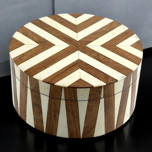 กล่องใส่เครื่องประดับทำจากไม้ MDF แบบฝังกระดูกกล่องของขวัญแฟชั่นทำจากวัสดุรูปทรงกลม - Product Image 3