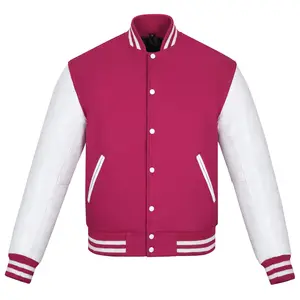 Kustom wol Letterman Bomber jaket bisbol Universitas pria kulit lengan rantai Chenille bordir bisbol jaket Universitas