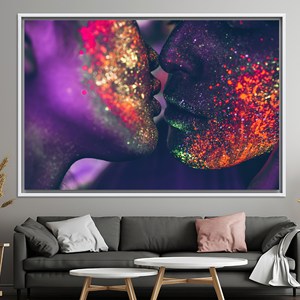 Beso Sensual: Obra de Arte en Lienzo Impreso en Vidrio Templado Erótico y Madura, Lienzo con Marco Blanco - Product Image 1