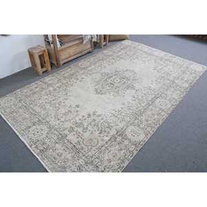พรมวินเทจ ขนาด 5.5x9.4 ฟุต พรมตุรกีขนาดใหญ่ พรมลายดอกไม้สีขาวเทา - Product Image 2