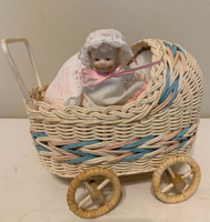 Marche-bébé en rotin tressé artisanal, poussette en rotin pour poupée, chariot, panier, berceau, vente en gros