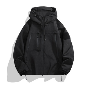 Veste coupe-vent à capuche noire pour homme, style vêtements de travail, polyester, vêtements d'extérieur, coupe régulière, saison automne - Product Image 5