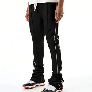 Men's Casual Sportswear Sweatpants Elastic Waist Quick Dry <b>Stacked</b> Flare Breathable Polyester Side Stripes Mid Waist Viral Track - Product Image 1