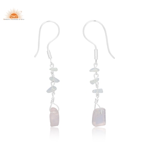 Best Design Sterling <b>Silver</b> Dangle <b>Earrings</b> Natural Rainbow Moonstone Rose Quartz Gemstone Custom Shape Women's Wedding Jewelry - Product Image 3