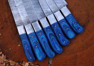 Ensemble de couteaux de chef en acier damas faits à la main de haute qualité couteaux artisanaux exclusifs en vente entière avec rouleau de cuir en bois Pakka - Product Image 4