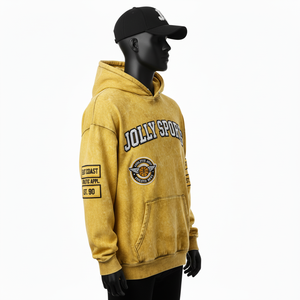 Sudadera con capucha de algodón de primera calidad, 330 GSM, en color amarillo mostaza, con textura suave y bordado, Basics Hoodie - Product Image 4