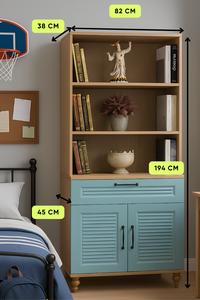 Ensemble commode et bibliothèque Arion Kids bleu moderne et harmonieux pour corps en MDF à couvercle avec pieds en bois pour rangement d'adolescents - Product Image 2