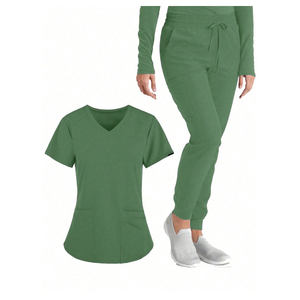 Último diseño de logotipo personalizado etiqueta privada uniforme de Hospital para mujeres elástico enfermera Tops conjuntos médicos enfermería uniformes conjuntos - Product Image 2