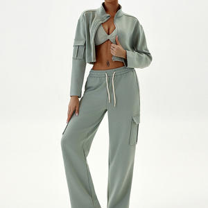 360 GSM poliéster algodón Otoño Invierno sudaderas con capucha de lana de gran tamaño mujeres cremalleras dobles chándal conjunto de chándal 2025 personalizar - Product Image 2