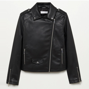 เสื้อแจ็กเก็ตหนังแกะแท้ของผู้หญิงคุณภาพสูงแบบคลาสสิกโมโตจบพร้อมปกคอตั้งทรงพอดีตัวเพรียวบาง - Product Image 1
