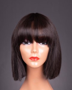 Lace Blunt Cut <b>Wig</b> Vietnamese 100% Virgin Remy Human Hair for Lace Transparent Extension Straight 180% Density - Product Image 1