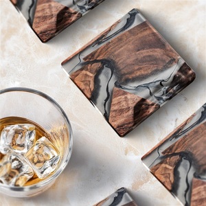 Round Epoxy Resin & Wood <b>Drink</b> <b>Coasters</b>, Stylish Tabletop Stone-Look Decorative Set for Modern Home & Office Use - Product Image 5