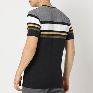 "100% coton T-shirt pour hommes élégant rayé col rond T-Shirt été décontracté coton mélangé Slim Fit Tee - Product Image 3
