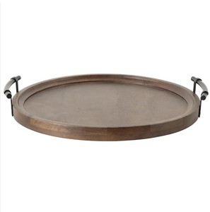 Plateau de service rond tournant fini en bois naturel pour décor de cuisine et utilisation de table à manger - Product Image 1
