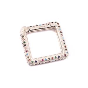 Breloques carrées à fermoir mousqueton en argent sterling 925 plaqué or avec CZ multicolores - Product Image 2