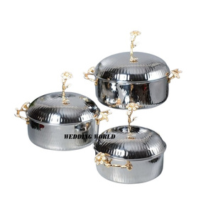 Olla de acero nácar decorativa para mesa con perilla dorada, juego de tres cazuelas de lujo, nuevo calentador de alimentos de Metal con estilo clásico - Product Image 4