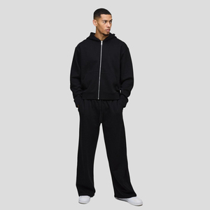 Venta al por mayor chándal de 2 piezas 100% algodón DTF Logo pantalones apilados y cremallera Sudadera con capucha chándal para hombres - Product Image 4