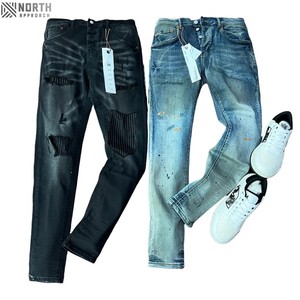 กางเกงยีนส์สีม่วงของผู้ชายทรงพอดีตัวแนวสตรีทวินเทจ - Product Image 3