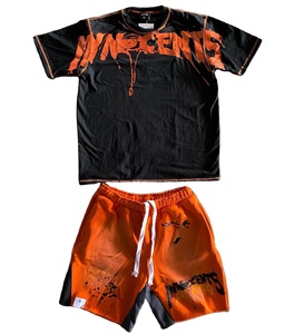 Camiseta sin mangas de algodón transpirable personalizada para hombre, chándal de lavado ácido para correr con pantalones cortos con dobladillo crudo, conjunto de 2 piezas para el verano - Product Image 2